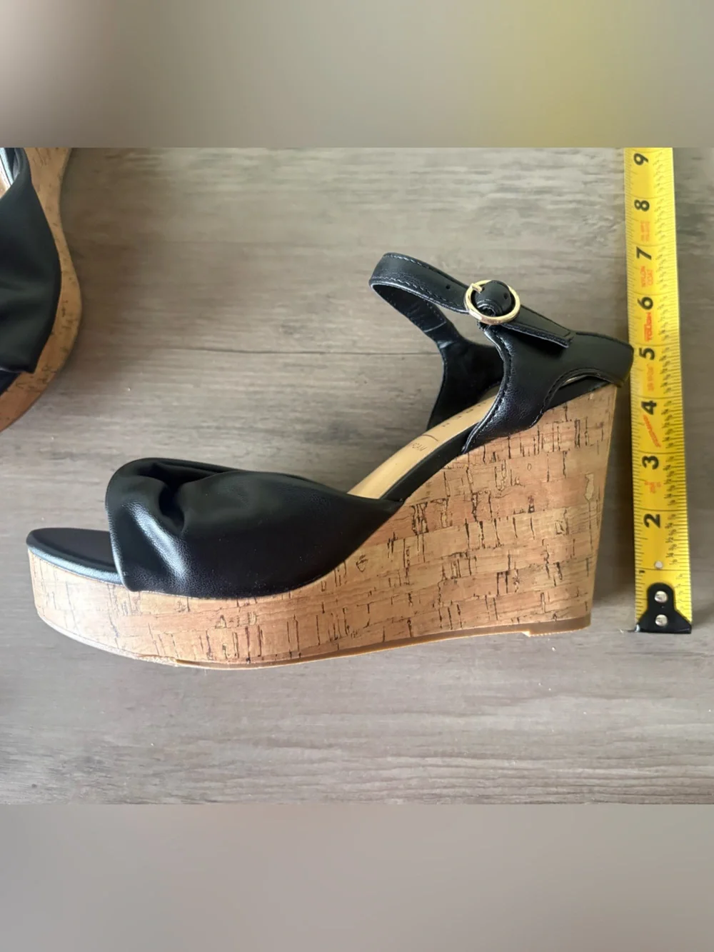 Lauren Conrad Black Cork Platform Wedge Sandals Ankle Strap NWOT